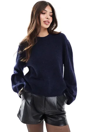 & OTHER STORIES Alpaca and wool blend fluffy knit sweater in dark blue