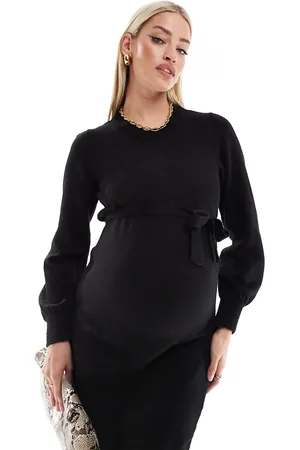 Mama;licious Mamalicious Maternity knitted mini dress with belt in
