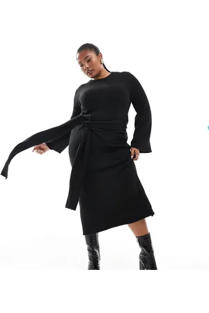 4th & Reckless Exclusive knitted drape tie waist midi jumper dress in