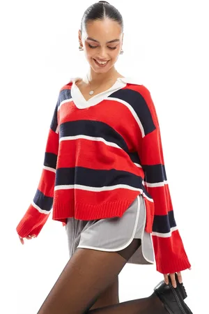 Brave Soul Knitted stripe polo shirt with contrast collar in