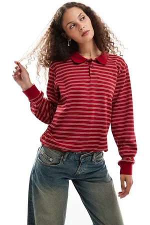 Motel Kemillau baggy striped long sleeve rugby top in and white