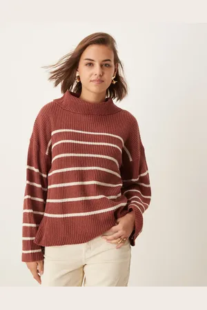 VILA High neck loose jumper in terracotta stripe