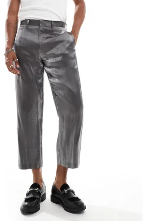 ASOS Straight crop length suit trousers in metallic