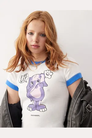 Cheap Monday Shrunken raglan baby tee with elephant graphic print in off