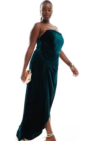 TFNC Draped corset velvet maxi dress in emerald
