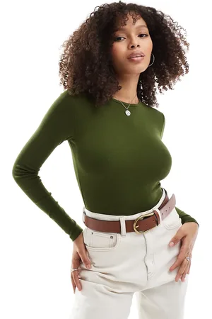 Bershka Long sleeve baby tee in khaki