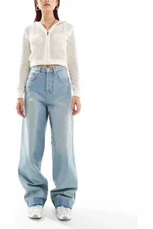 COLLUSION X002 baggy jeans with let down hem in midwash - MBLUE