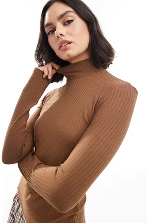 EDITED the label High neck rib knit top in tobacco