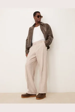 ASOS Smart wide leg wool blend herringbone trousers in stone