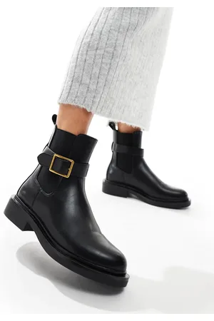 ASOS Aurora flat boots with buckle strap in