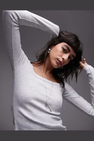 Topshop Square neck long sleeve top in marl
