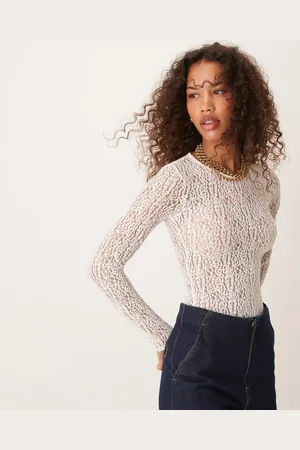 New Look Crew neck lace bodysuit in off