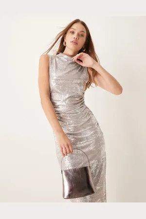 VILA Sleeveless funnel neck midi dress in print