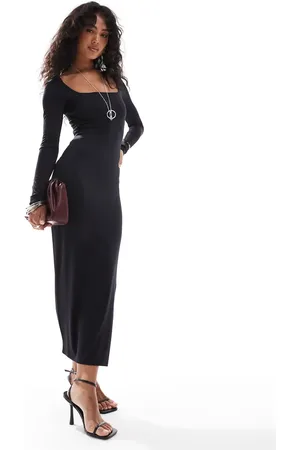 Bershka Long sleeve square neck bodycon midaxi dress in
