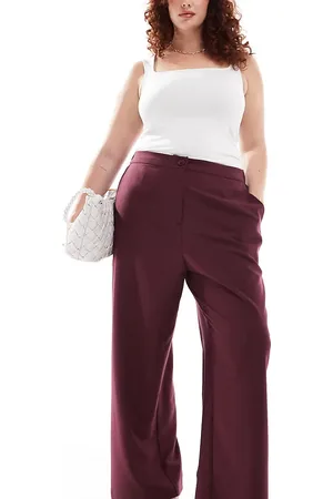ASOS Curve relaxed wide leg tailored trouser in burgundy