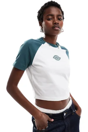 Dickies Sodaville short sleeve cropped t-shirt in dark green and - exclusive to asos