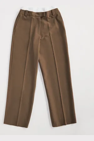ASOS Tailored straight leg trouser with double waistband in sand