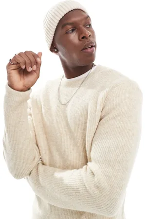 JACK & JONES Fluffy rib high neck jumper in beige