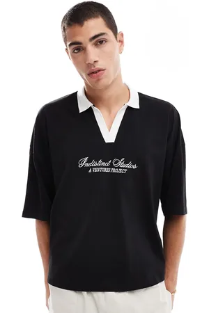 ASOS Oversized boxy polo t-shirt with dropped shoulder and front graphic in