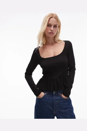 Topshop Long sleeve peplum top in