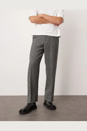 ASOS Smart wide leg wool blend herringbone trousers in