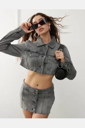 Weekday Lo co-ord deconstructed cropped denim jacket in heavy wash