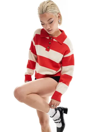 Emory Park Button up striped oversized jumper in and cream