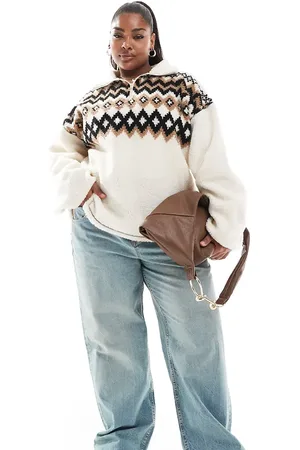 ASOS ASOS DESIGN Curve borg half zip with fairisle design