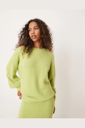 Glamorous Chunky slouchy jumper in lime knit co-ord