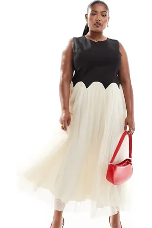 Never Fully Dressed Drop hem midaxi dress in and cream
