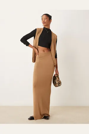 VILA Knitted maxi skirt co-ord in camel
