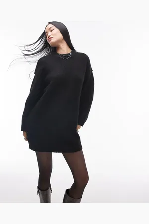 Topshop Knitted oversized crew mini dress with exposed seam detail in