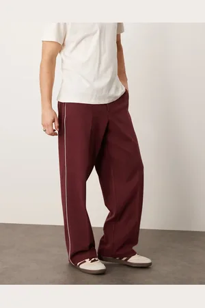 ASOS Smart wide leg trousers with side piping in burgundy