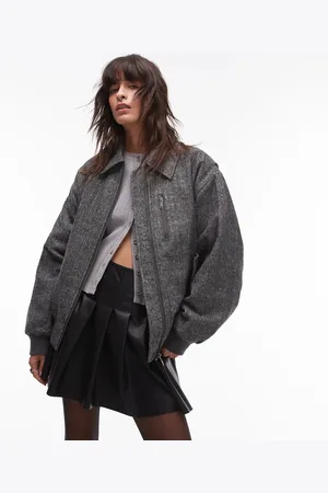 Topshop Wool blend herringbone oversized bomber jacket in