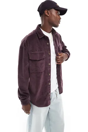 ASOS 90s oversized cord shirt with patch pocket in dark plum