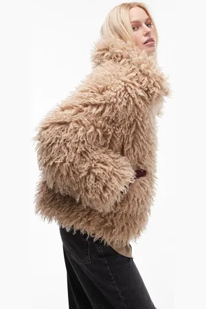 Topshop Faux mongolian fur bomber jacket in light