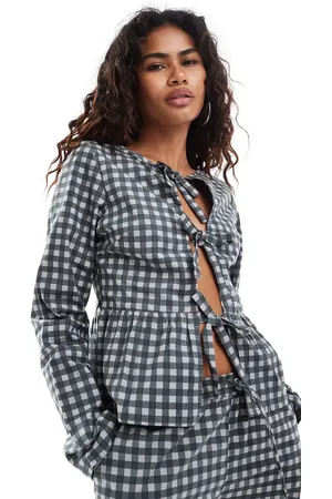 Motel Bertaria bow front long sleeve blouse in black co-ord