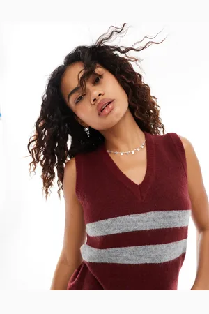 Motel Guria striped knitted vest in burgundy