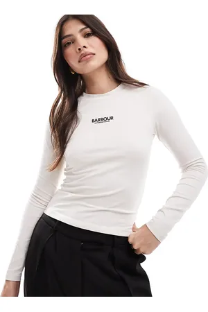 Barbour Myla logo long sleeve t-shirt in light stone exclusive to asos