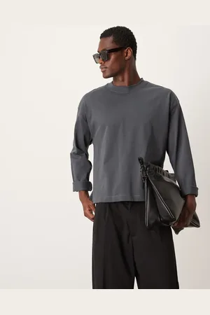 ASOS Premium heavyweight oversized boxy long sleeve t-shirt 300gsm in charcoal