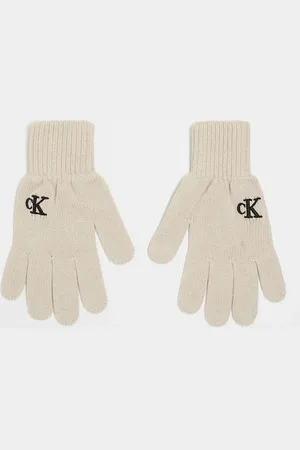 Calvin Klein Logo knitted gloves in cream