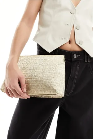 ASOS Metallic textured zip top clutch bag in