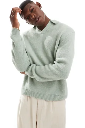ASOS Oversized brushed knitted notch polo in sage