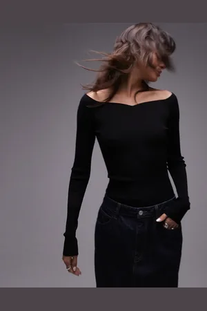 ARKET Compact slinky compact knit top with off shoulder sweetheart neckline in