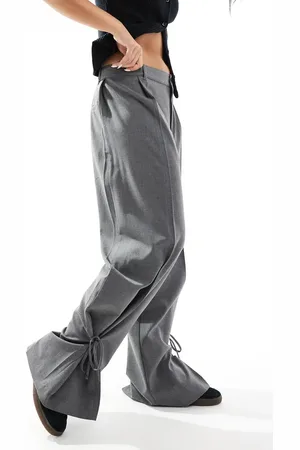 Pull&Bear Tie detail wide leg tailored trouser in