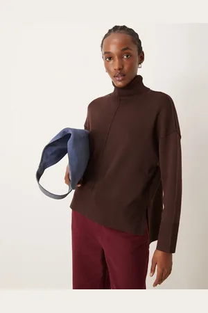 VILA High neck oversized jumper with seam detail in chocolate