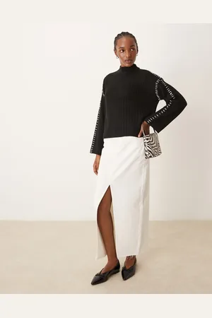 VILA Knitted high neck jumper with contrast stitch detail in