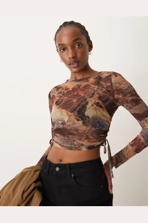 New Look Ruched side mesh top in pattern