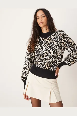 Y.A.S High neck puff sleeve jumper in leopard print