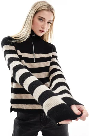 New Look Half zip stripe jumper in